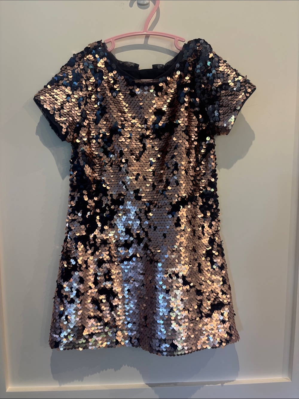 Sequin Shift Dress for Girls - Rose Gold/Black size 4/5